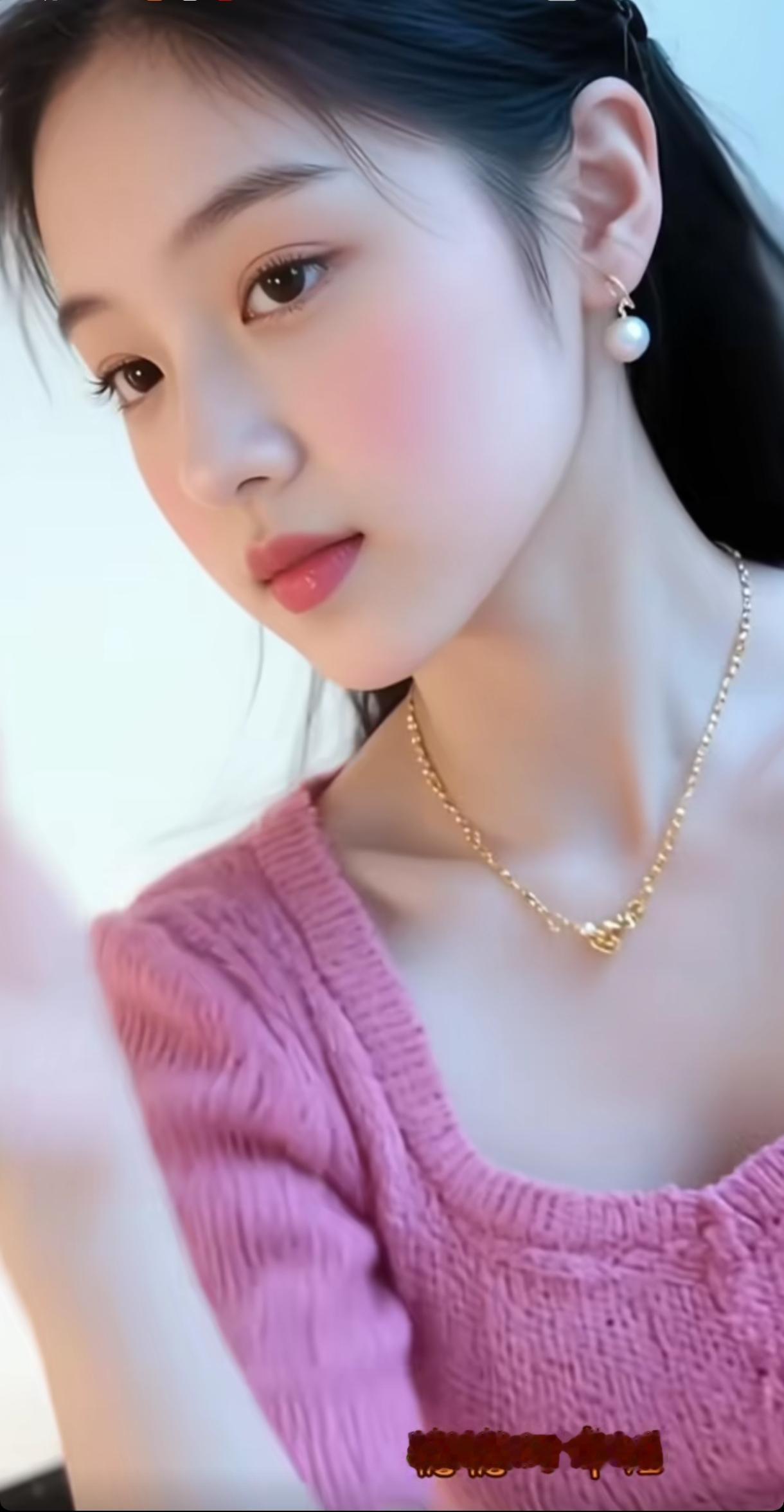 温柔甜美的粉色毛衣，搭配精致项链，稳稳的幸福分享手机里的随手拍温柔粉色毛衣粉