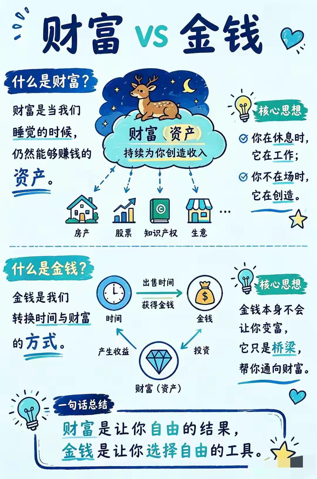 财富🆚金钱：很多人傻傻分不清！1，很多人认为，金钱💰是财富，一辈子傻傻存钱
