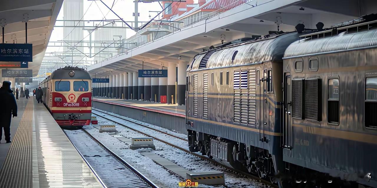 哈尔滨东站内担任牵引任务的客运内燃机车们。在东北地区，由于地缘面积广大，一些线路
