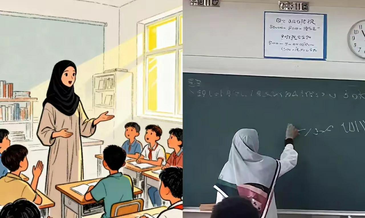 青海有个女教师包着头巾如鸭蛋，还穿着长袍，上课堂，学校和教育局劝她都不听。她这