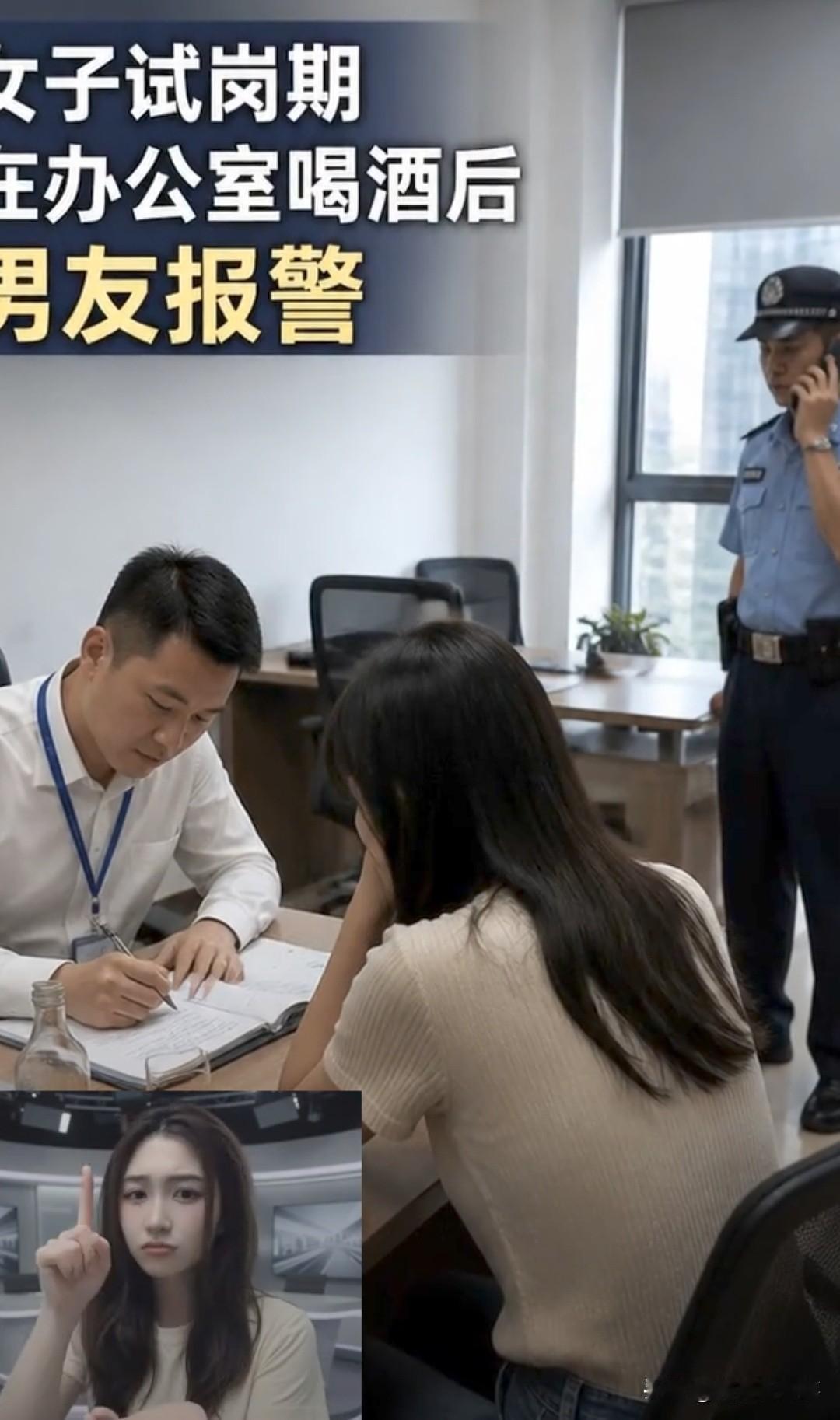 试岗第一天，女子和老板在办公室喝了顿酒。男友来接她时觉得不对劲，报警说她被下药、