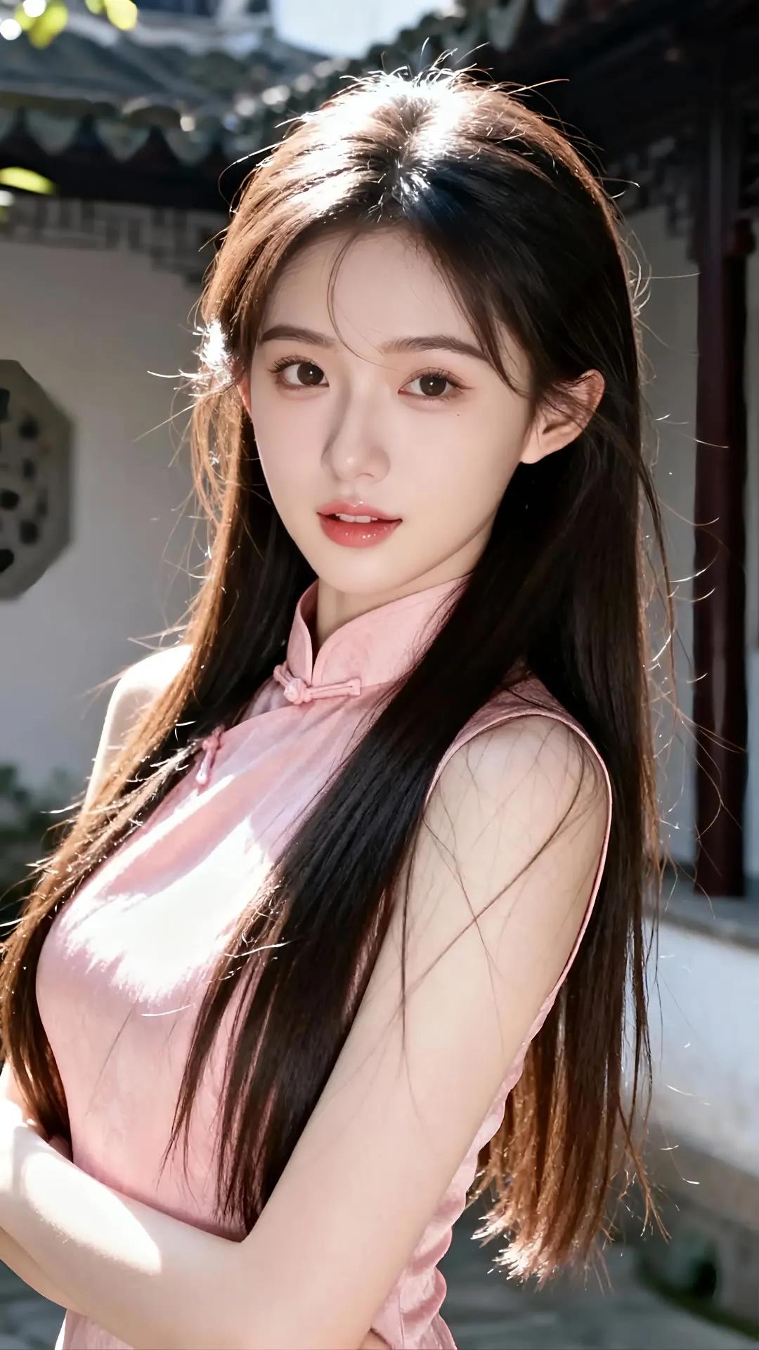 粉嫩少女，阳光下的甜美笑容街拍高清美女