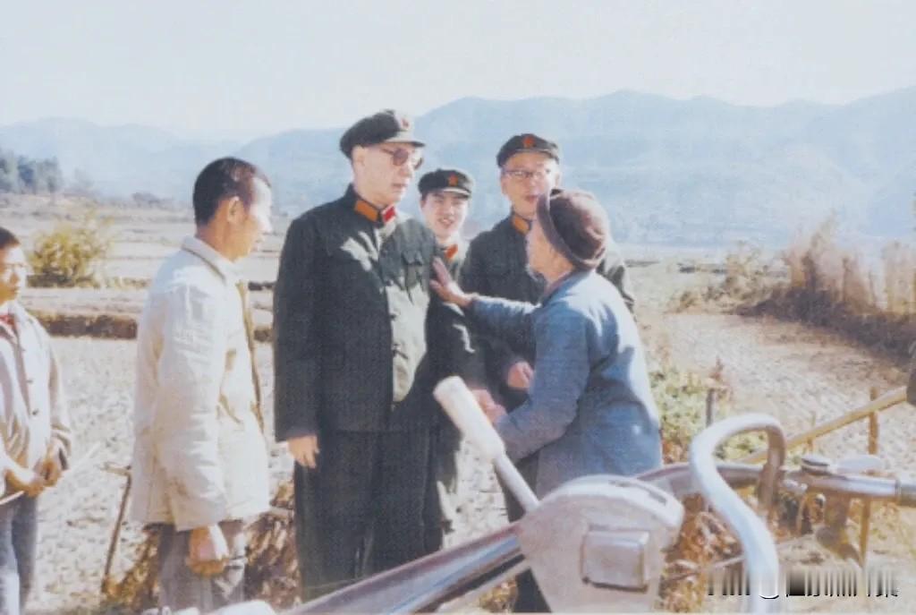 1982年10月，时任福州军区司令员杨成武将军（左二）在副司令员朱耀华将军（右一