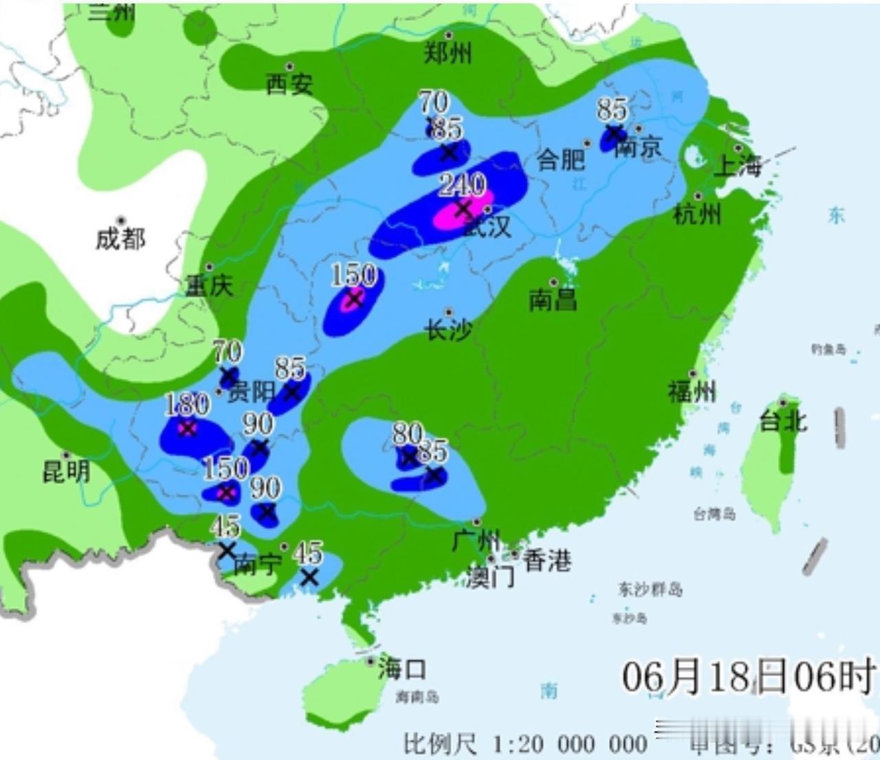 6月18日上午8点到19日上午8点，全国的降雨带北移啦！福建广东广西的持续强降雨