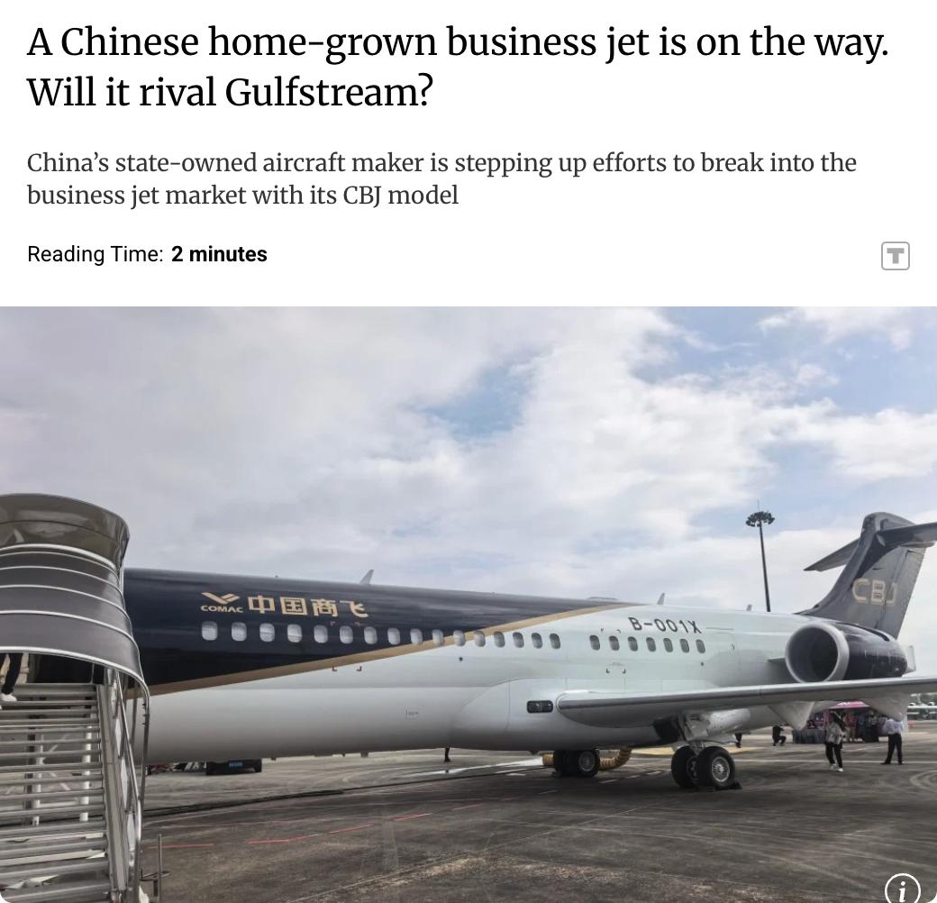外媒：中国国产商务机CBJ正在加速推向市场。该机型由中国商飞公司（Comac）基