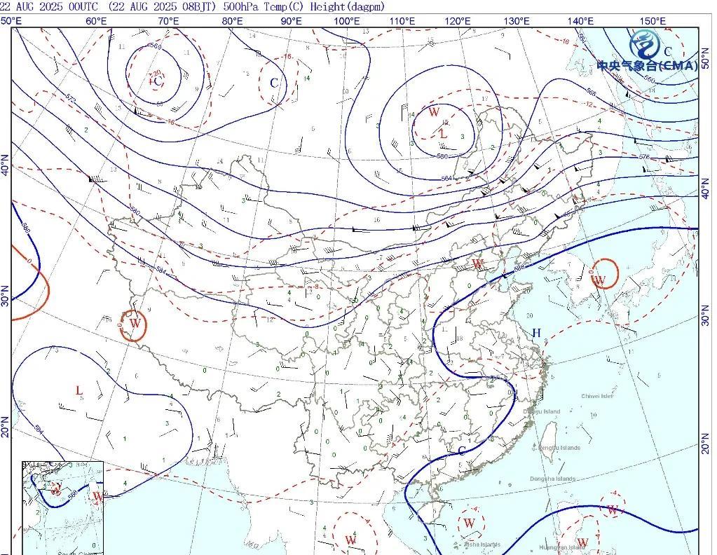 从今天的天气形势图看，今天副热带高压主要还是控制我国东部沿海地区，比如浙江、福建