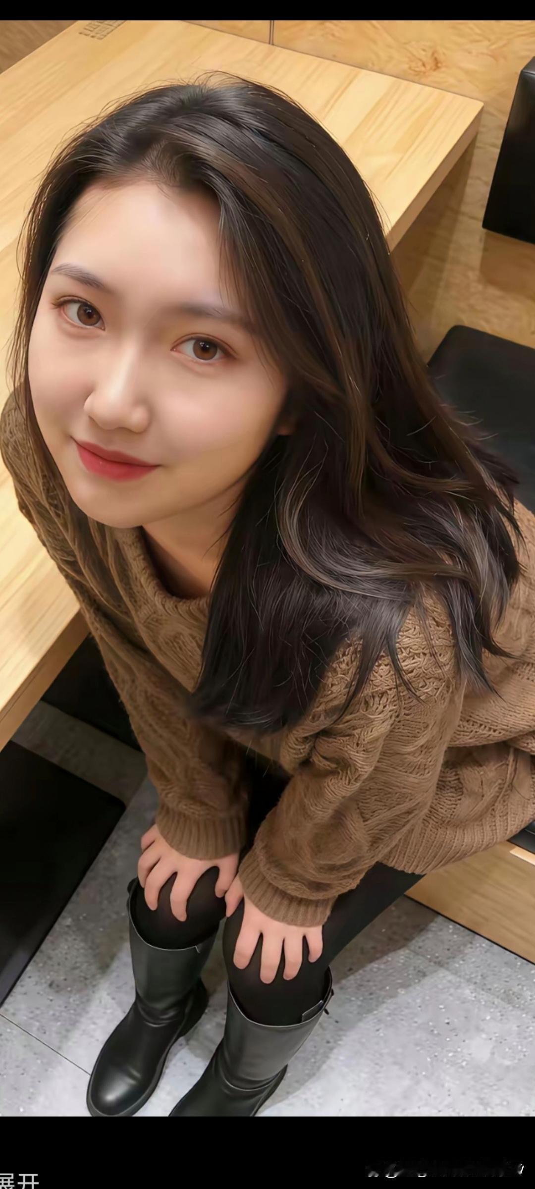 棕色毛衣配黑色靴子，简直是温暖冬日的绝佳CP！最近“灰棕系+松弛感”穿搭超火，