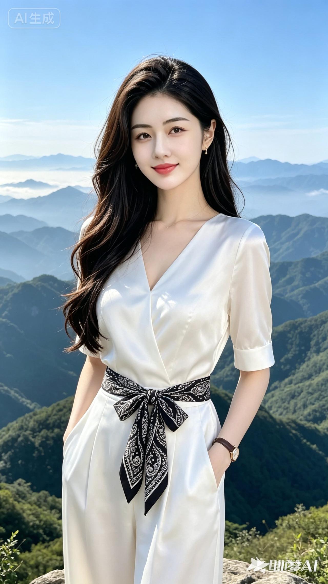 山间仙子，白衣飘飘，自然之美