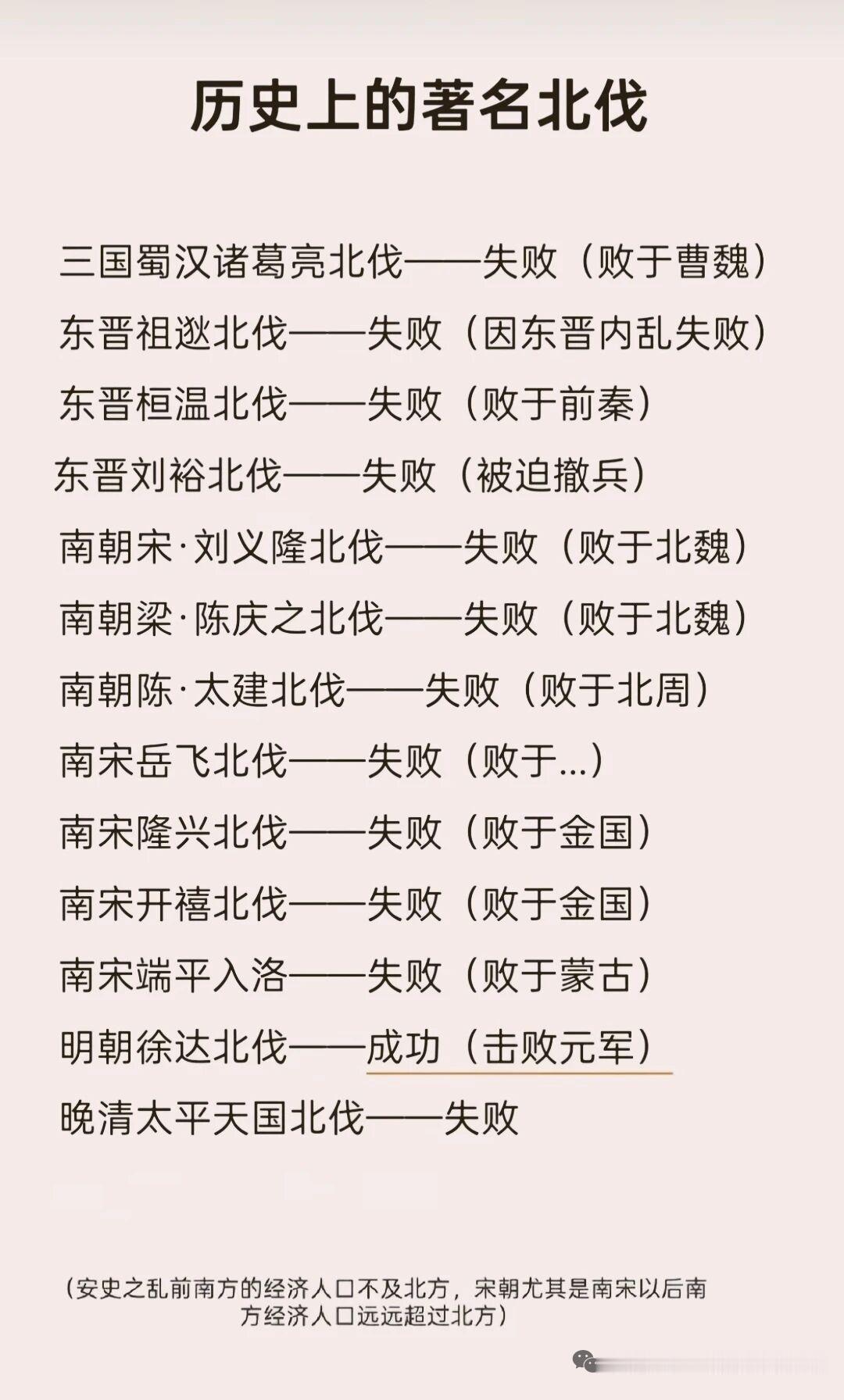 历史上的北伐不少，但成功的是少数。9次北伐里仅2次成功，成功率不到3成。像诸葛亮