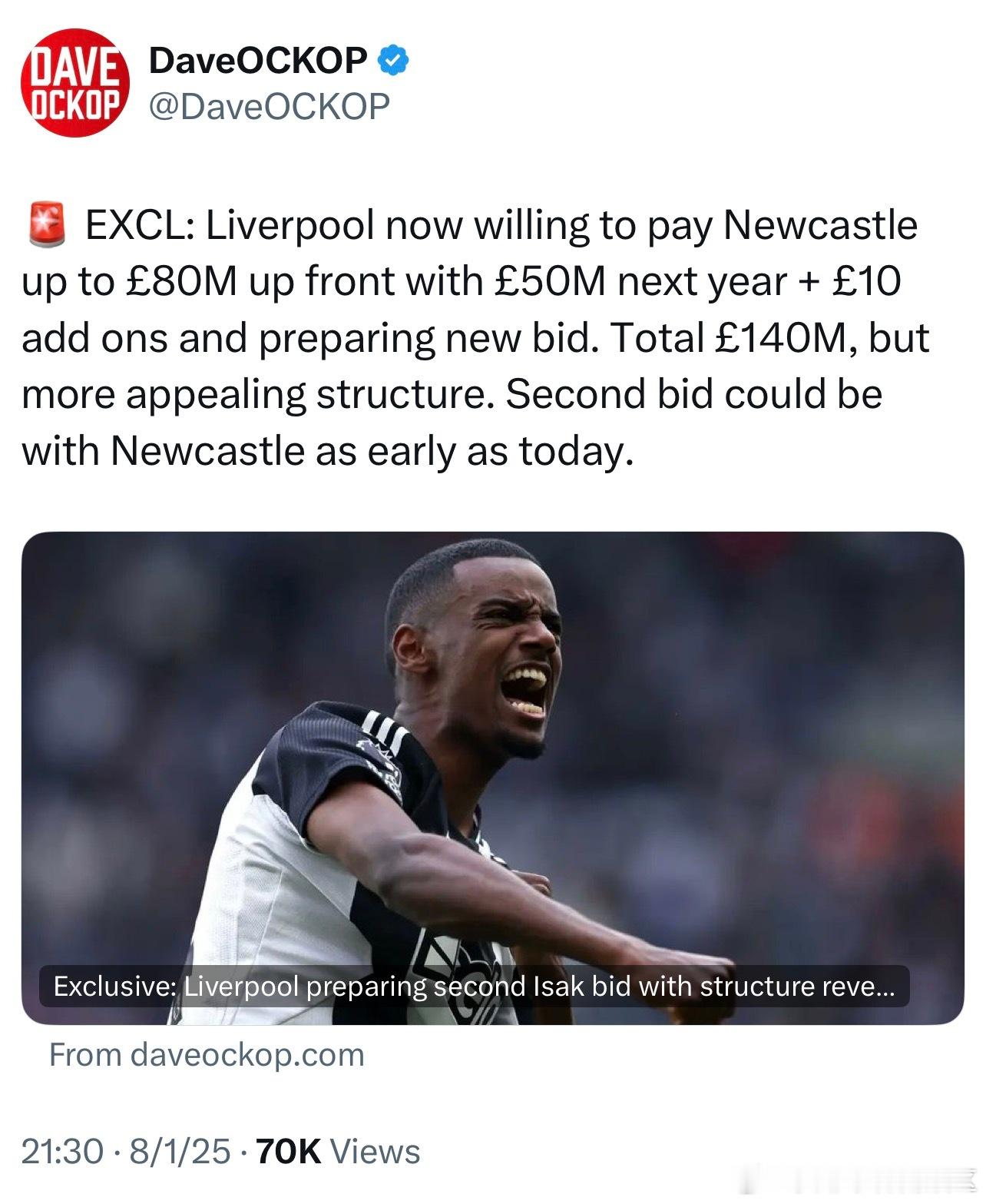 Dave独家说现在我军愿意先支付8000万英镑，明年再支付5000万英镑外加10