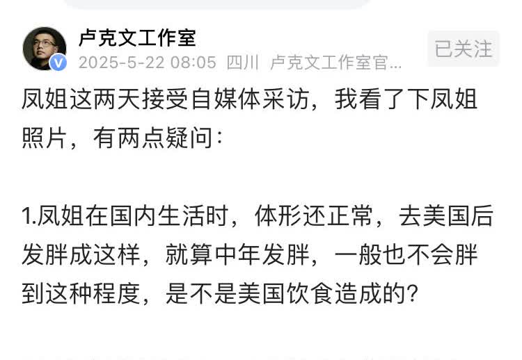 卢克文：凤姐现况的两个疑问……关于“凤姐”的目前现状的前因后果，