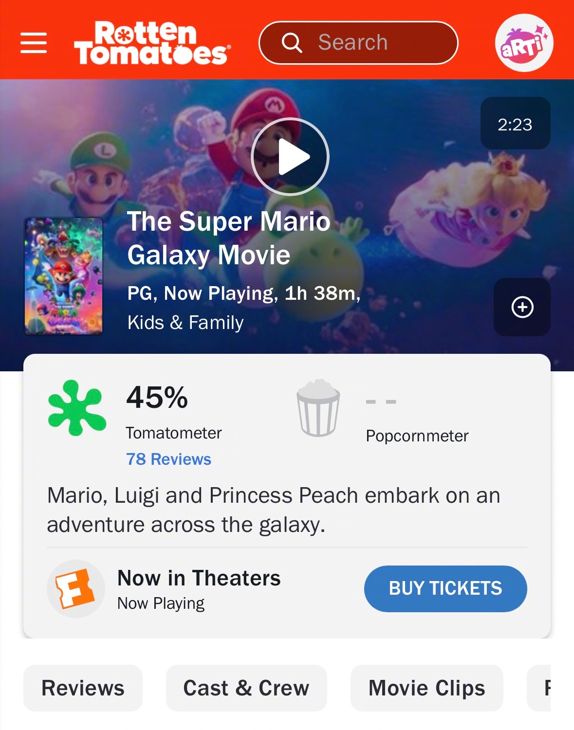 果不其然《超级马力欧银河大电影》烂番茄媒体口碑扑了：影评人的烂番茄新鲜度只有45