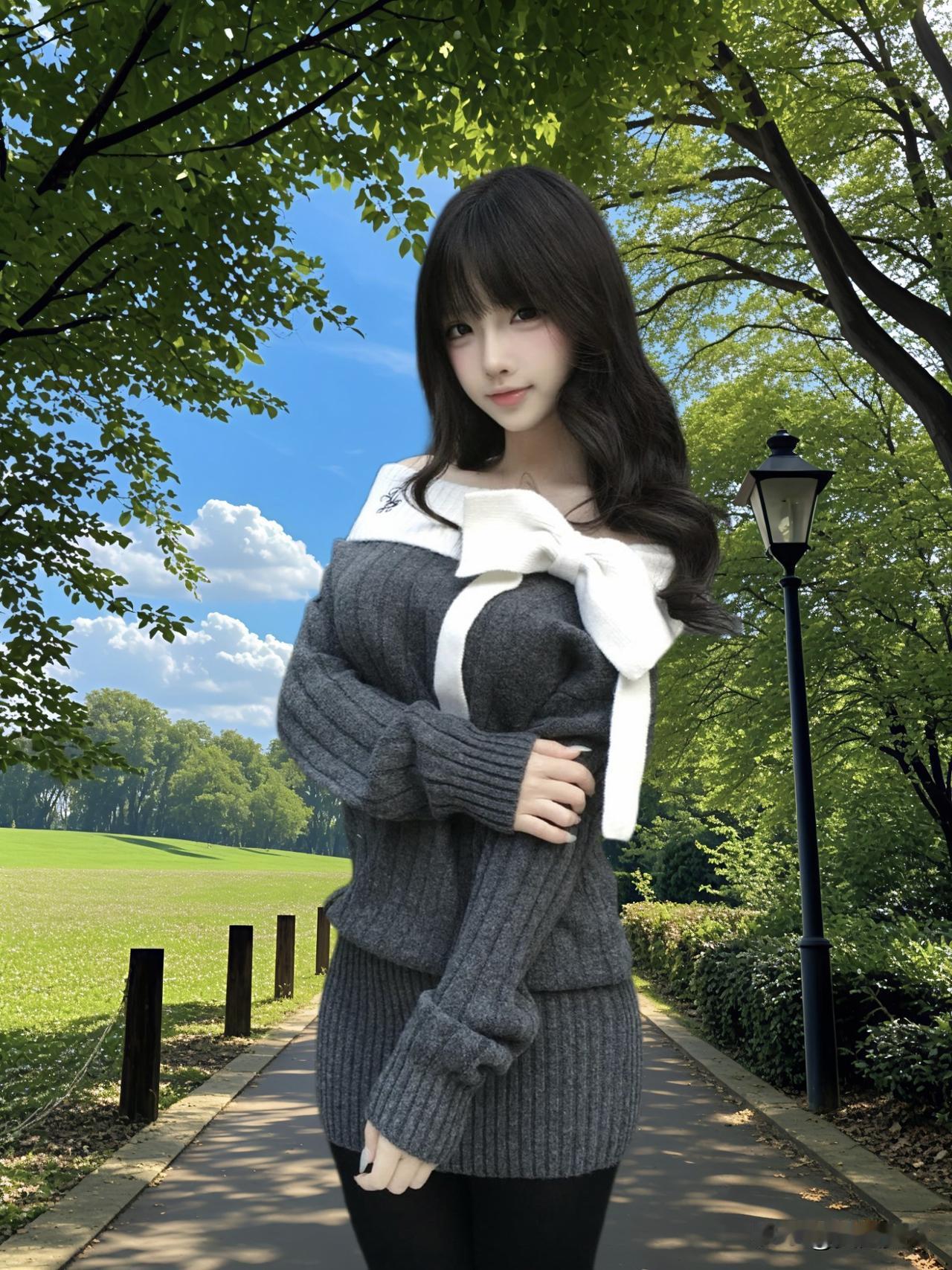 元气少女在公园散步，阳光明媚，心情大好！🌞💕