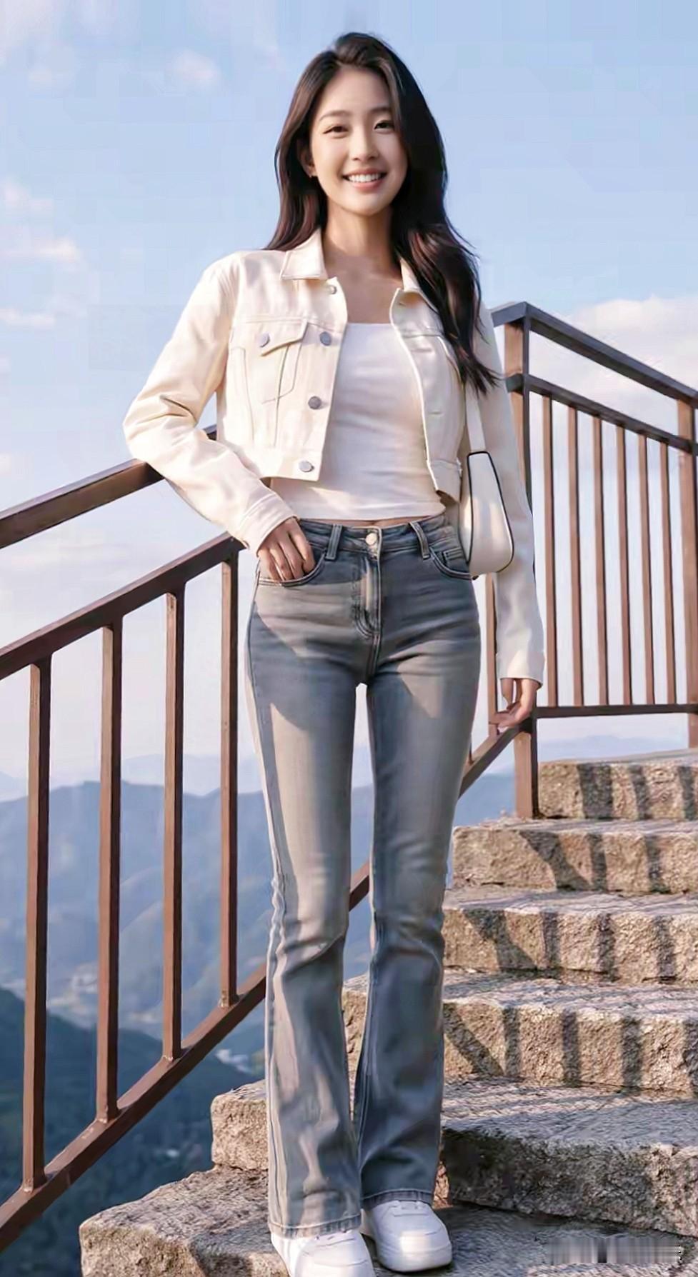 立于山巅栏杆处，清风拂面，少女笑容明媚又清甜动人。分享你的随手拍分享一张最近随