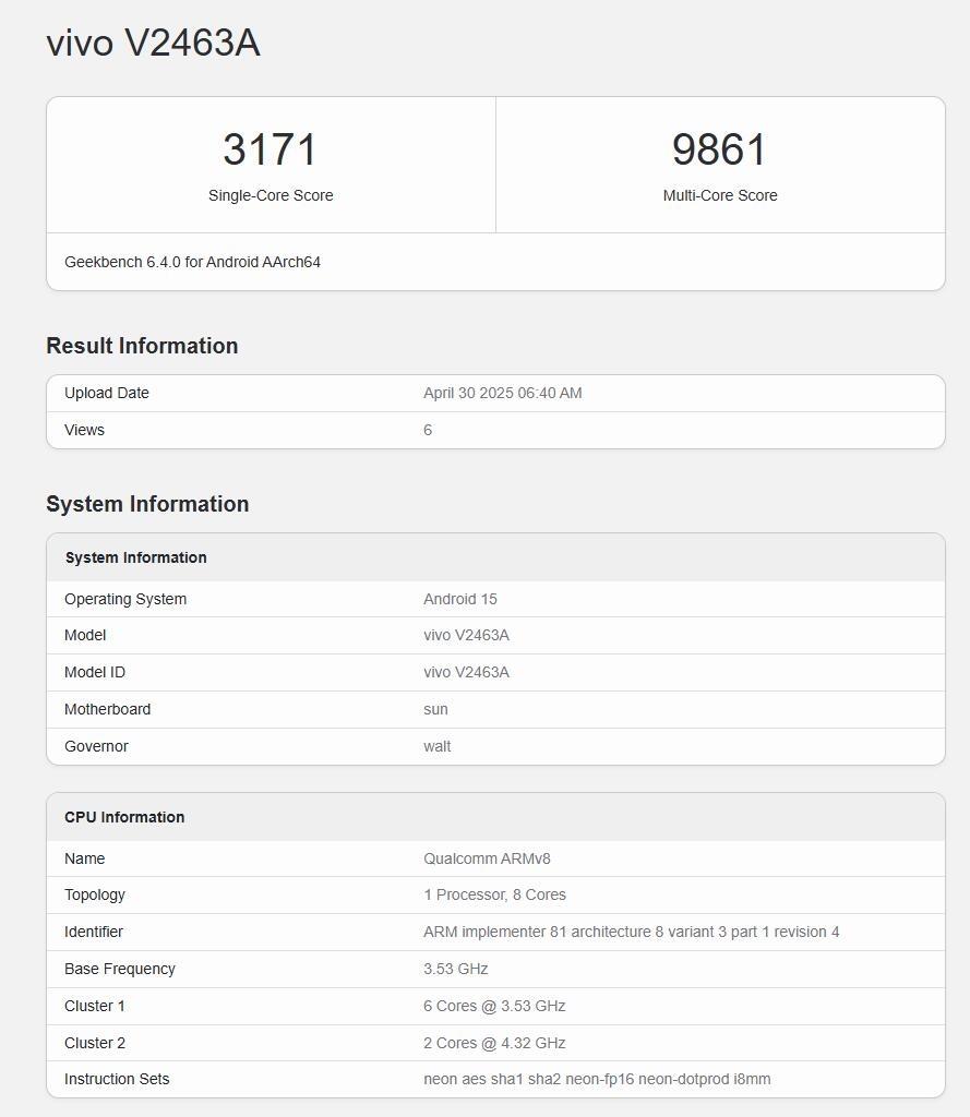 iQOONeo10Pro+现身Geekbench跑分网站，单核3171，多核