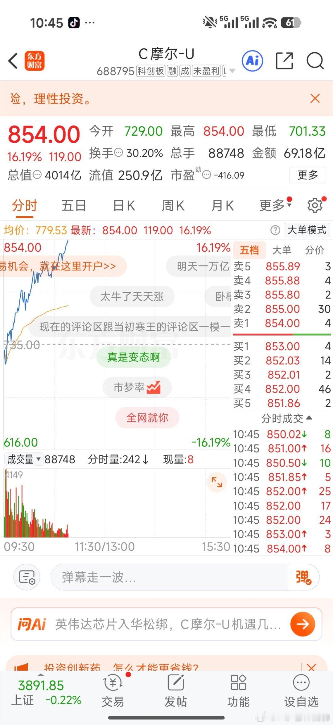 摩尔线程股价突破800元有一个造富神话开启谁会站在高高的山岗上？