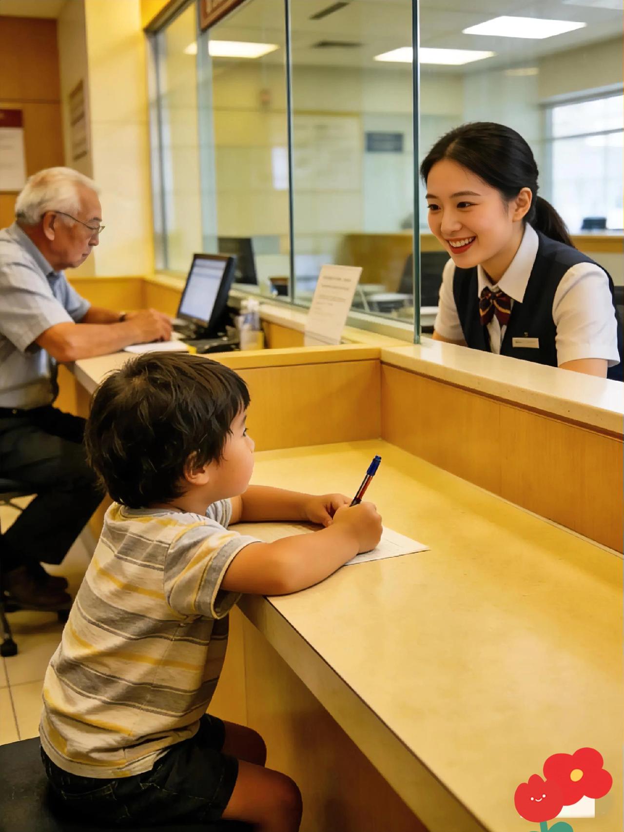 下午在银行，看到个小孩子趴在柜台上玩笔，他爷爷在另一个窗口办业务，大厅里人寥寥