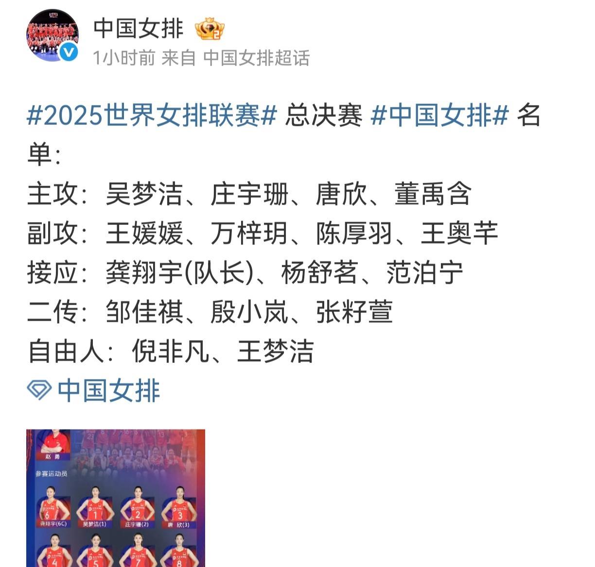 中国女排总决赛16人名单最后敲定！排协官微公布了参加总决赛名单