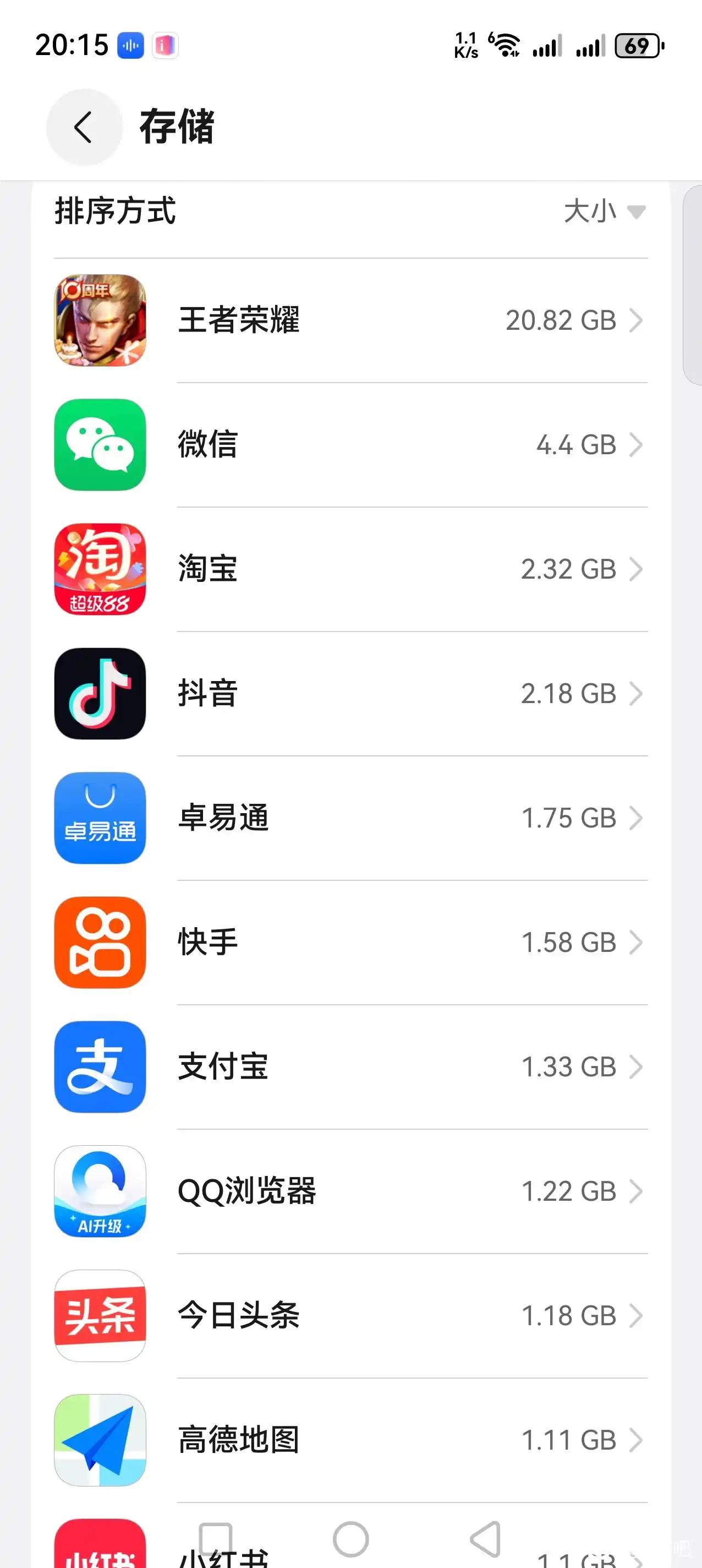 各鸿蒙app的体积大小。相当省空间啊，虽然和安卓比还差点功能，但是大差不差，