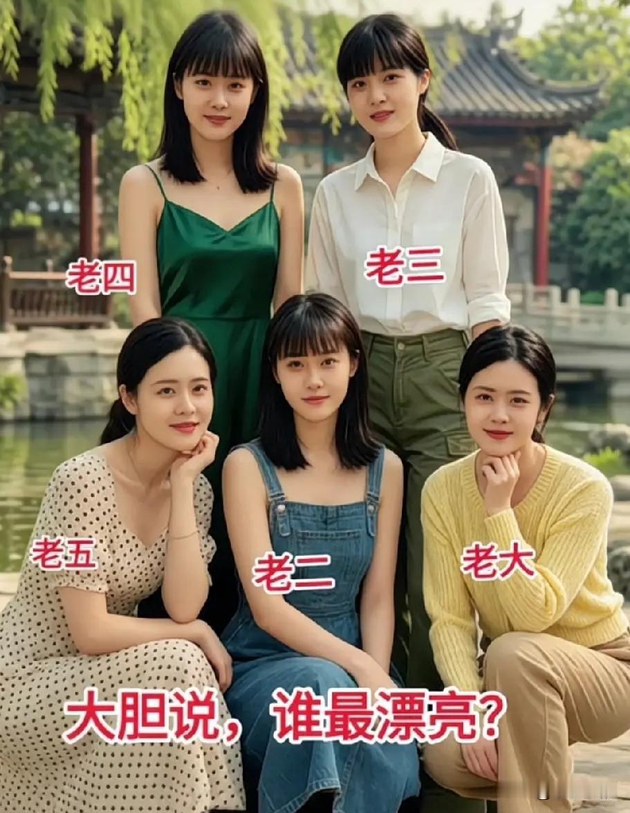 我家五姐妹。当你第一眼看到的时候。你觉得谁最漂亮？假如彩礼都是68,000，你愿