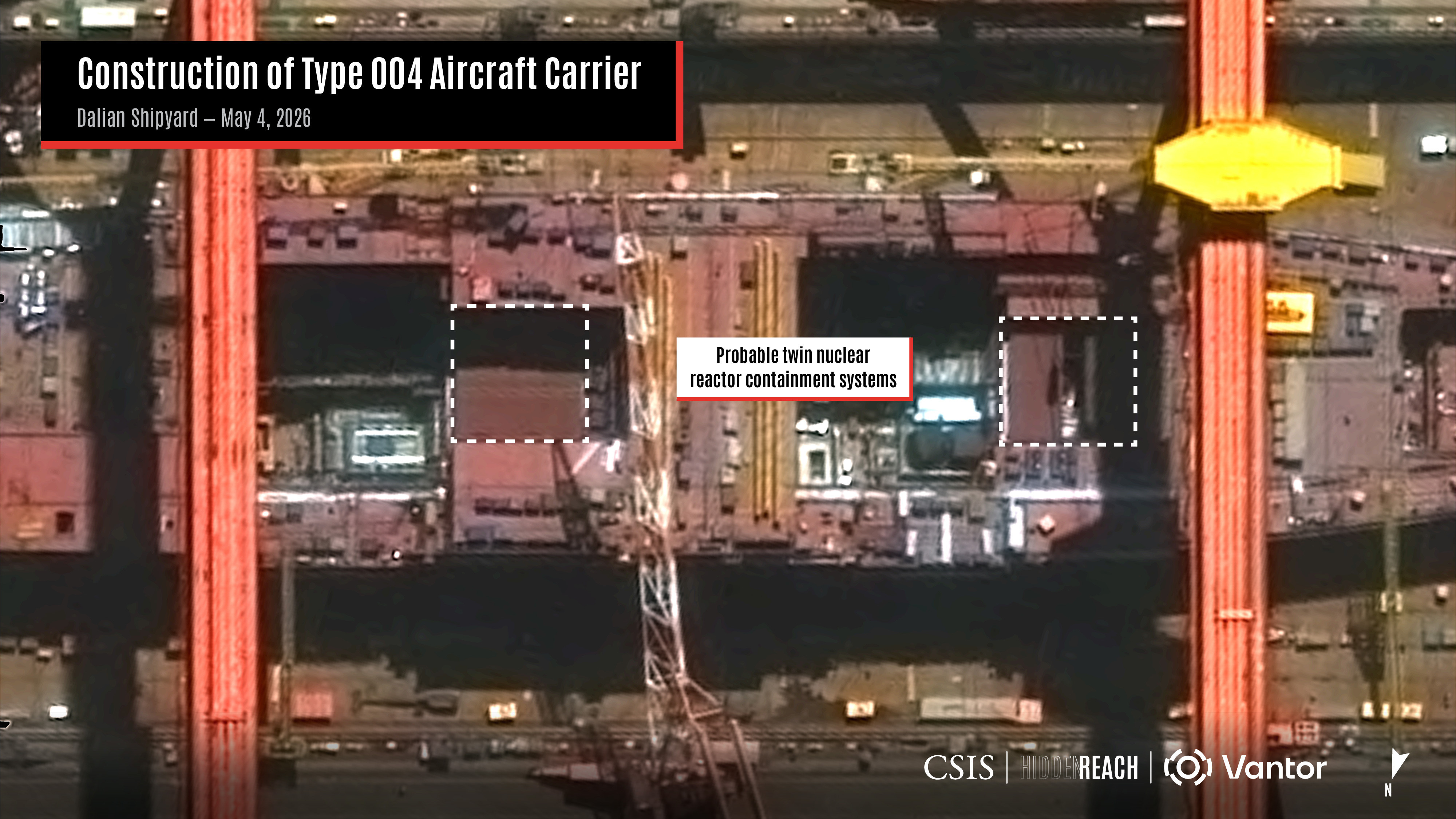 CSIS发布高清卫星图，并研判004型航母：1、核动力超级航母2、4条弹射器3、