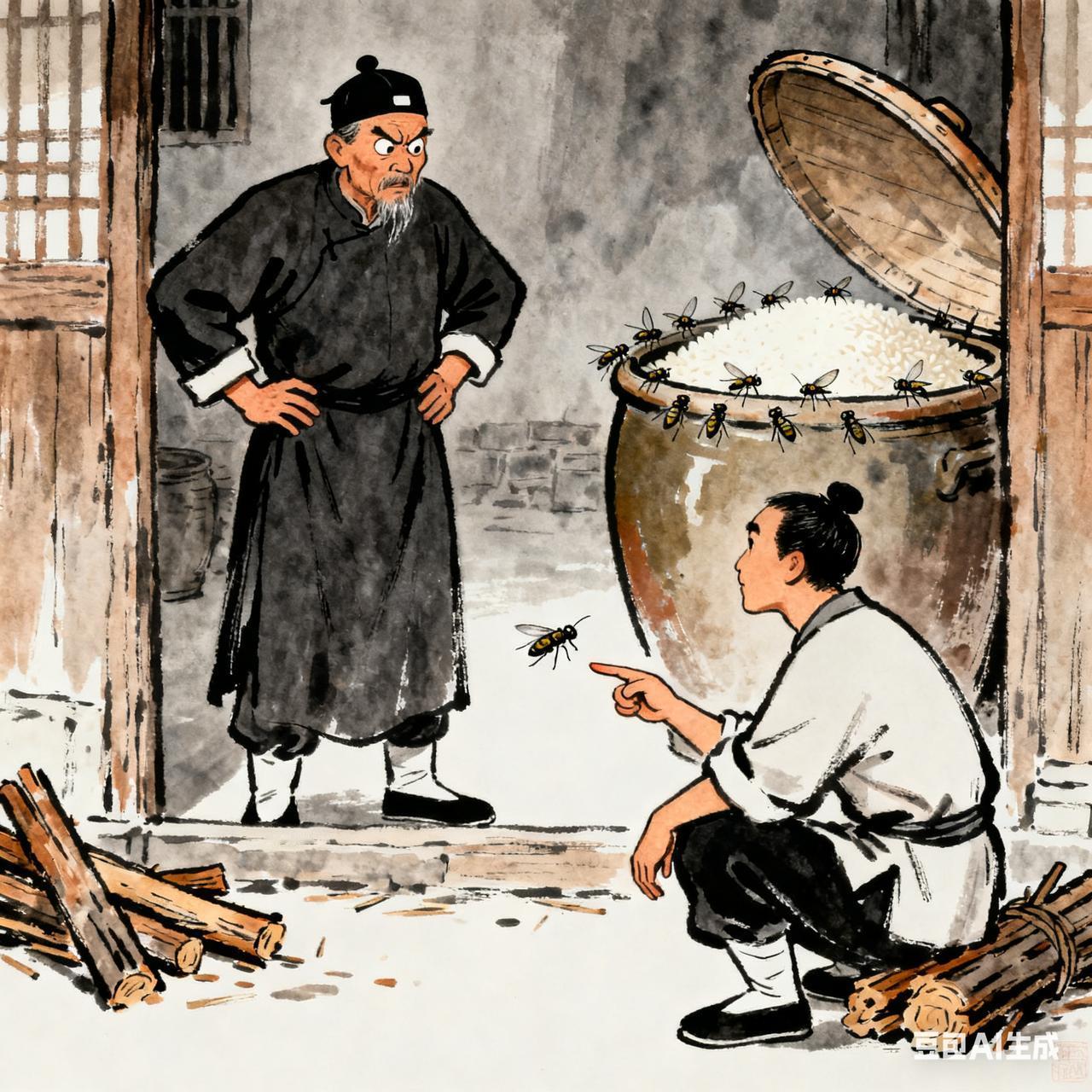 古代笑话掌柜查铺，见伙计蹲在柴房门口数苍蝇，顿时瞪眼：“我雇你看铺子，你倒在