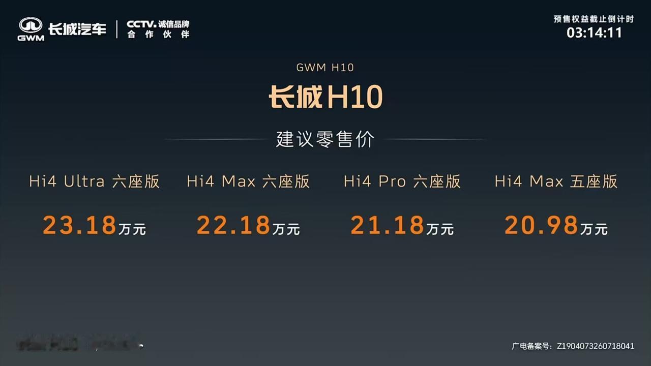 长城H10正式上市，20.98万元起上市之前，长城H10被传预售订单多达6万台