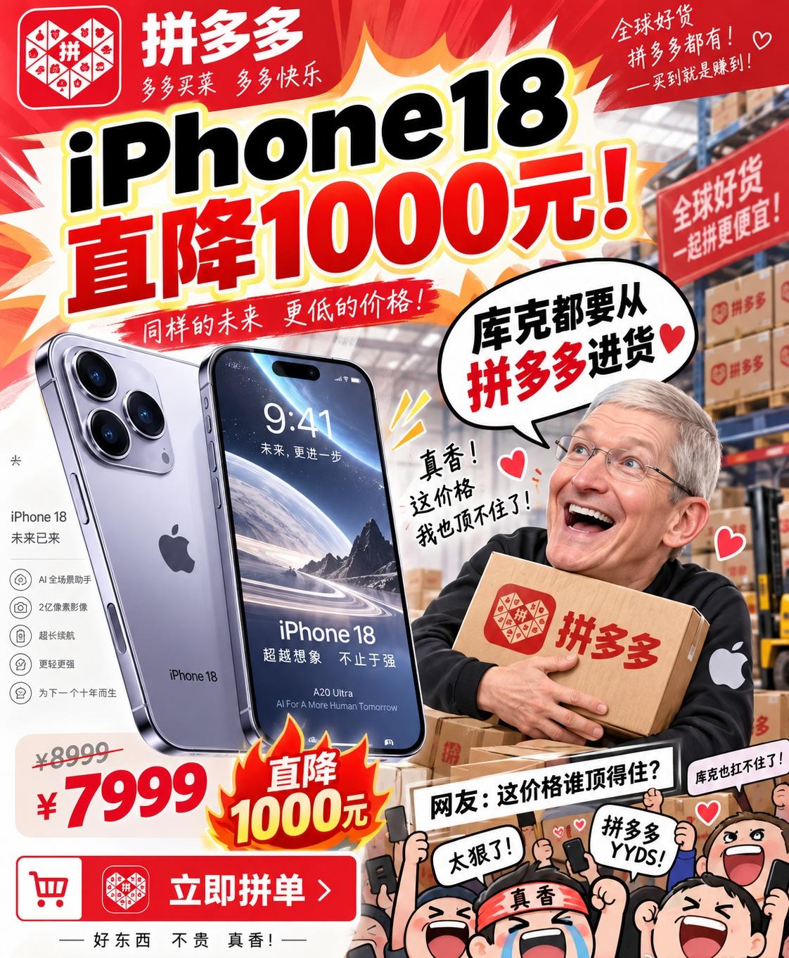 拼多多：我管你这那儿的，先降1000再说[捂脸哭]！​​​