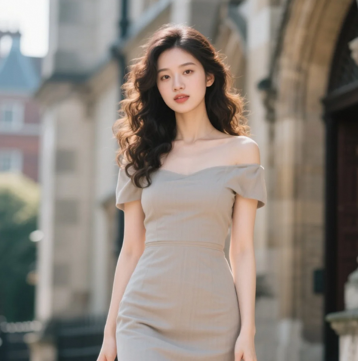 阳光如金纱，轻柔地覆在少女身上，她置身于如画美景里