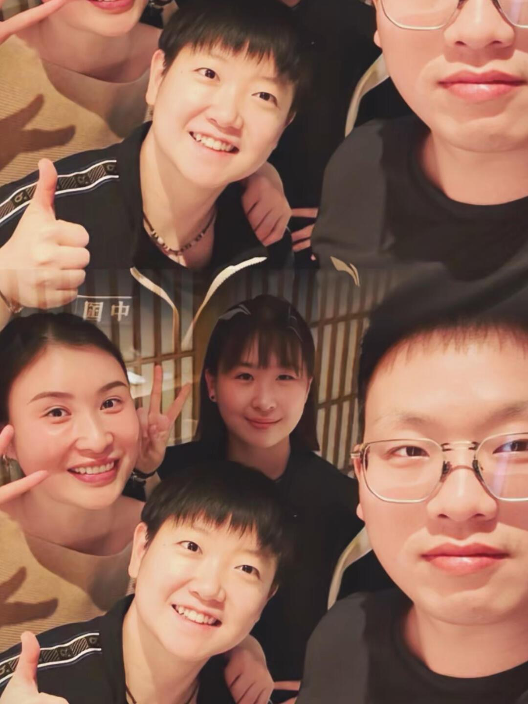 孙颖莎和她的姐妹和教练一起分享跨年，这一次莎莎又是快乐耶耶小猫！好好休息，好好