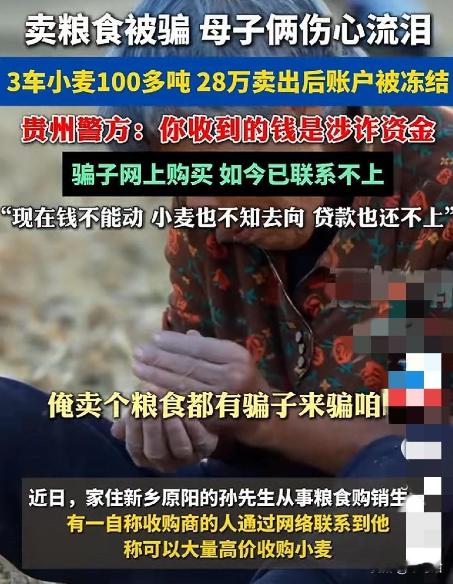 卖的粮食被骗，28万卖小麦的钱，居然是境外打款。这案件，只要能证明农民卖粮没