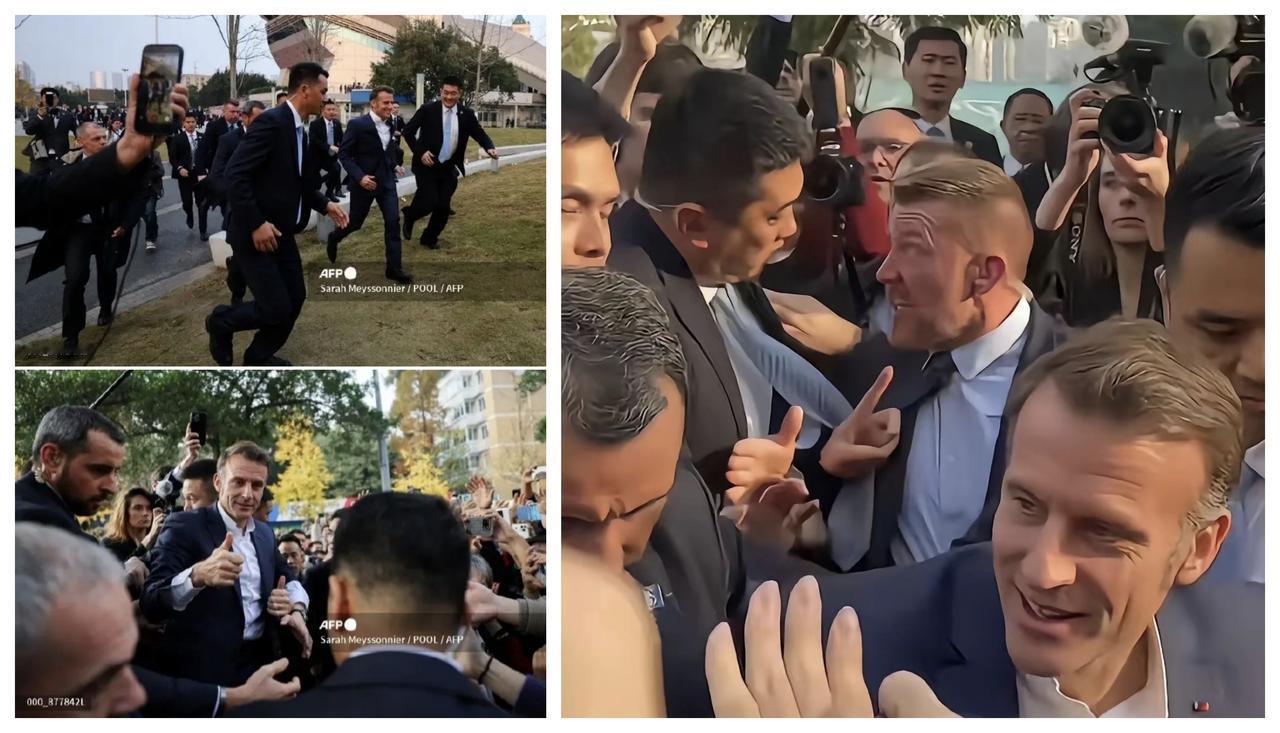 ✨哈哈，两国保镖还掐起来了✨🐼马克龙来中国体会了一把超级摇滚巨星的感觉，