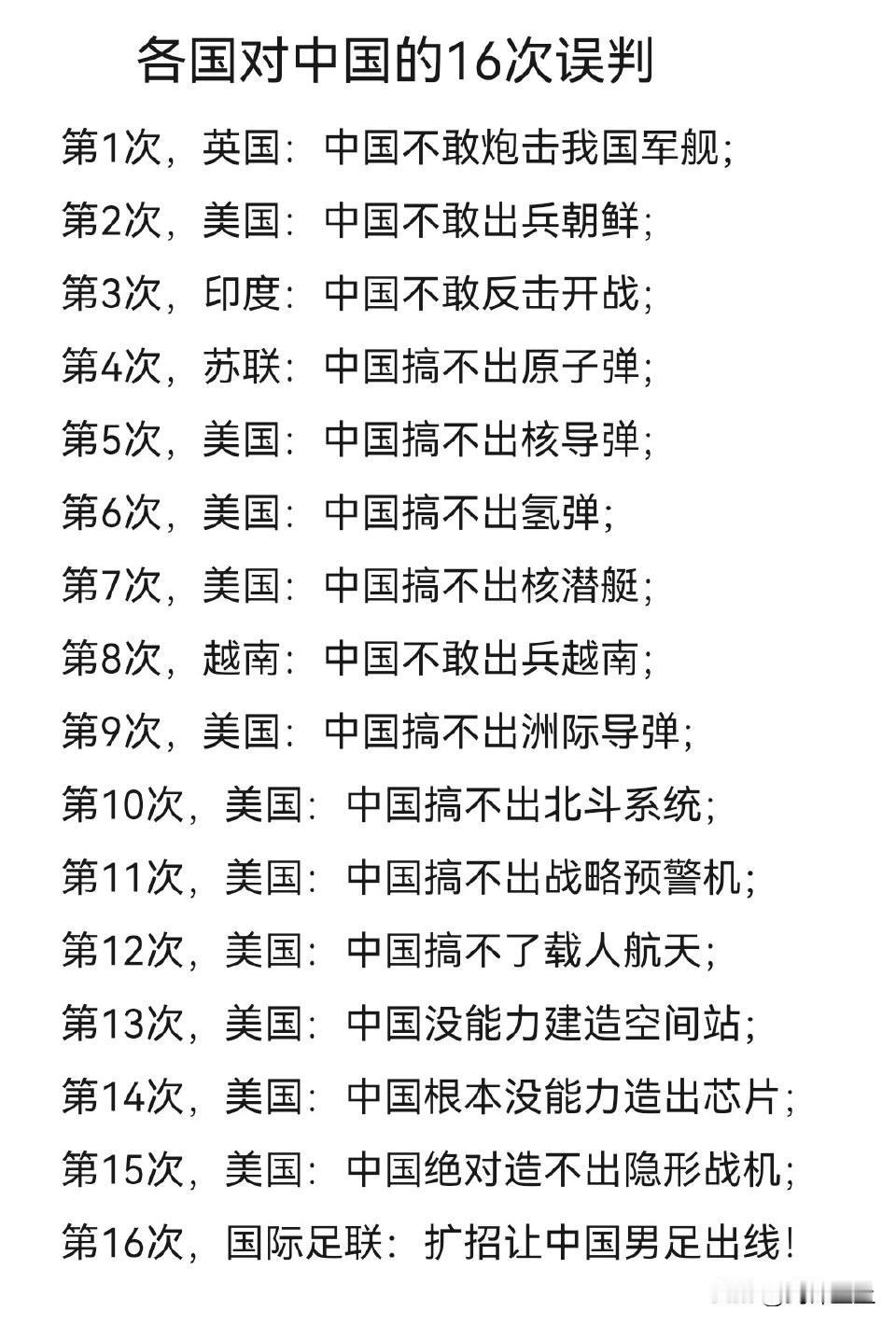 历史上西方对中国的16次误判，第16次最惊险​​​