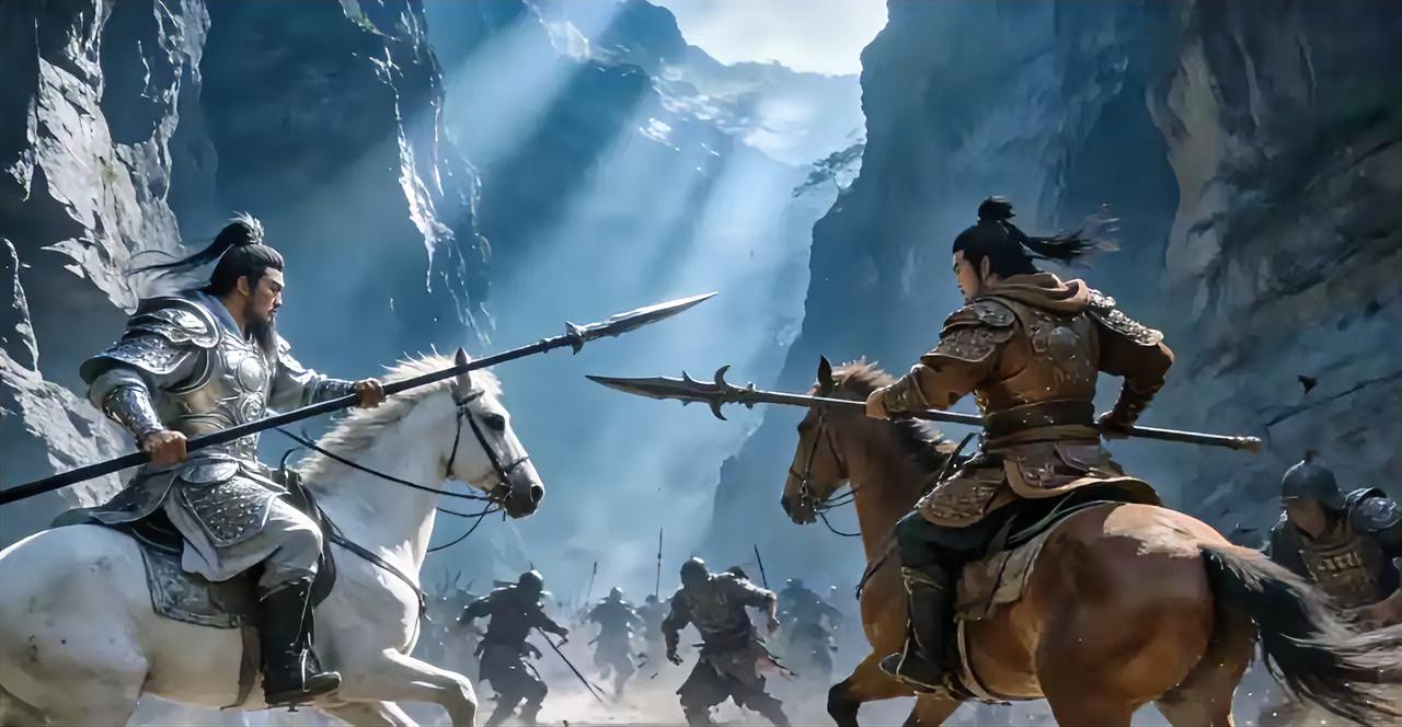 曹操兵败汉中，追杀的马超和曹彰相遇，两人交手十几合后，马超问：“黄须儿，你的师父