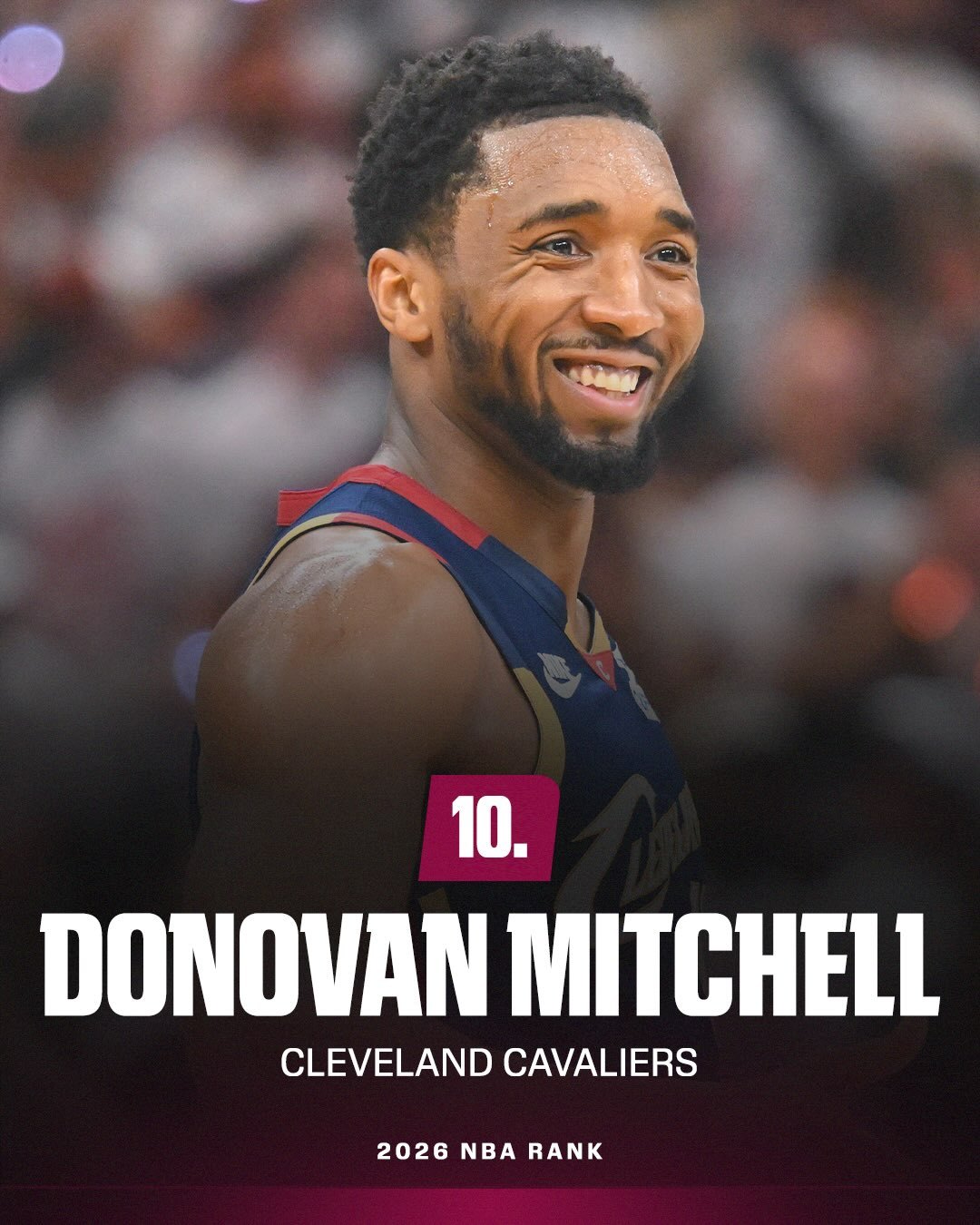 ESPN公布新赛季百大球星前十位：10，米切尔（骑士）去年第159，塔图姆（凯尔特人）8，坎宁安（活