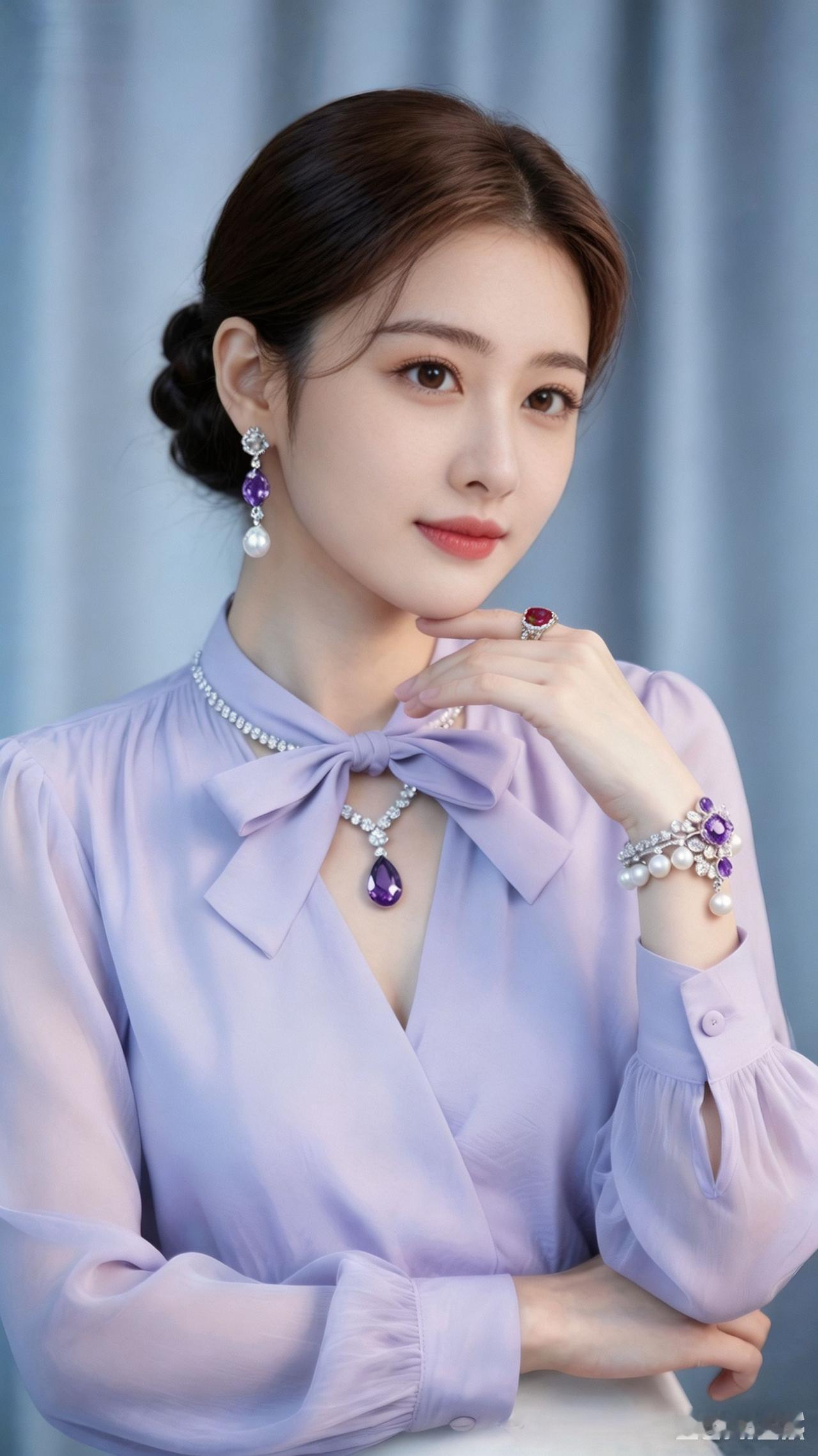 优雅紫色调，精致珠宝点缀，散发迷人魅力。