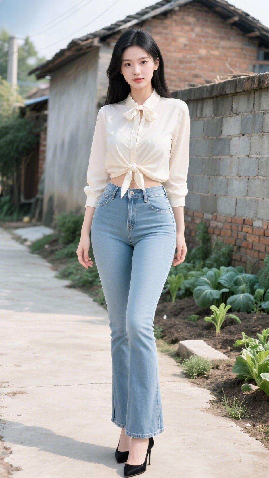 村径清风揽温柔乡间小路的水泥路面泛着浅淡的光，砖瓦房的灰墙旁，青菜秧苗在泥