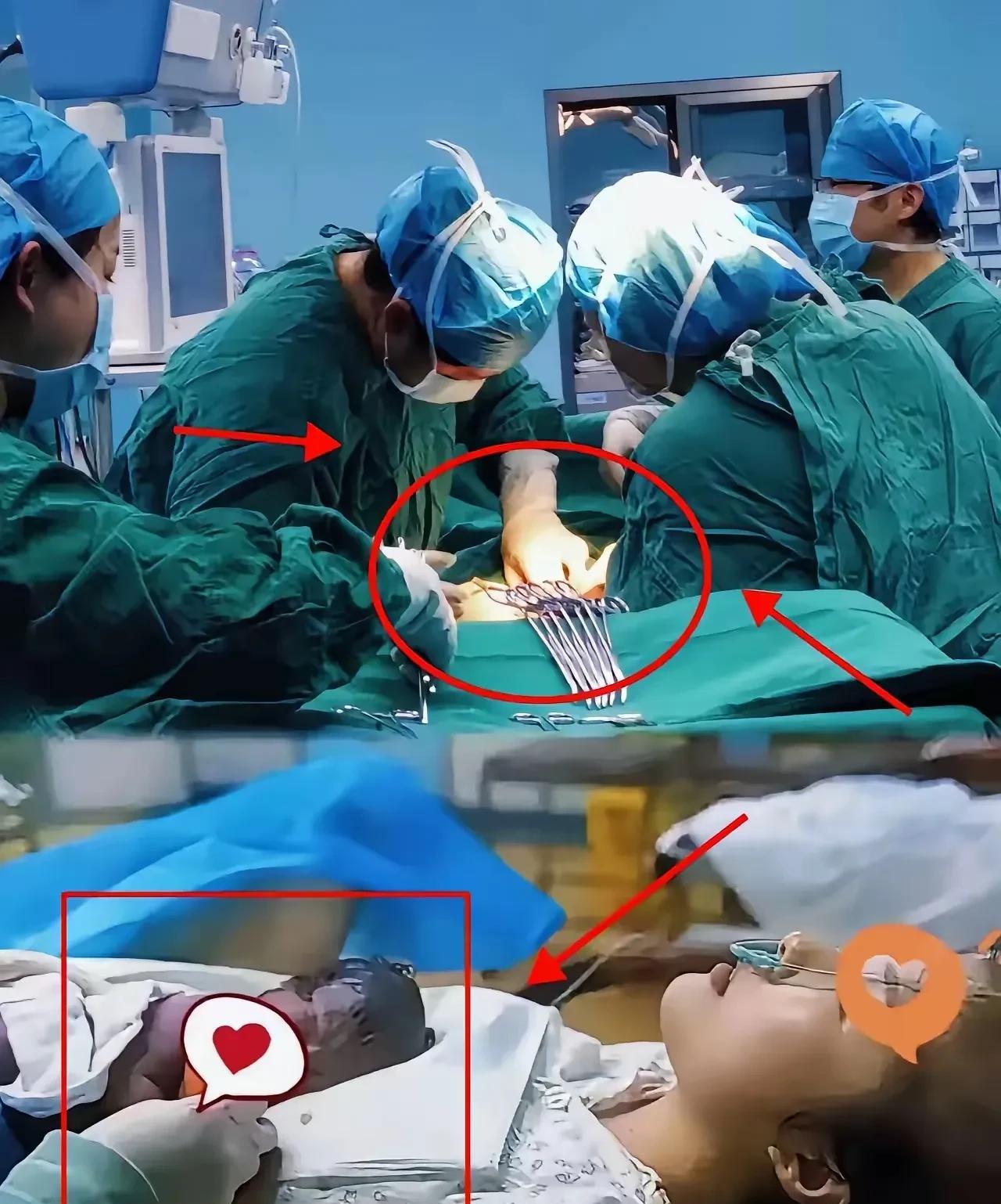 上海产妇在手术室接受剖腹产，老公和家人在门外焦急的等待，毕竟这是他们以为自己的孩