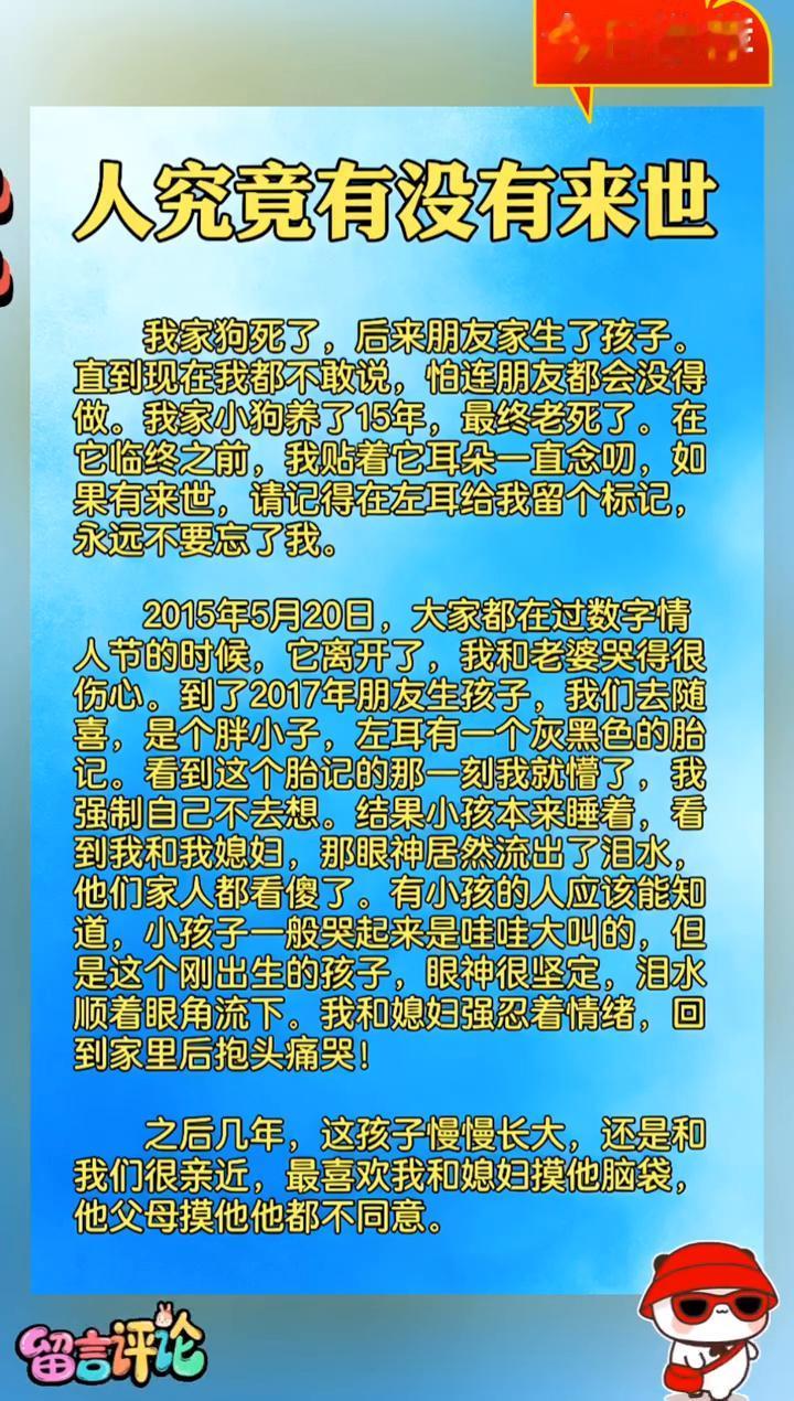 今日推荐：人究竟有没有来世？我家狗死了，后来朋友家生了孩子。直到现在我都不敢说
