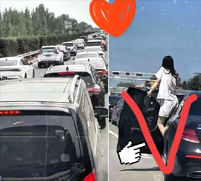 奔驰“睡衣姐”火了：戳中人心的从不是豪车，而是这份真实高速堵车长龙里，一位开