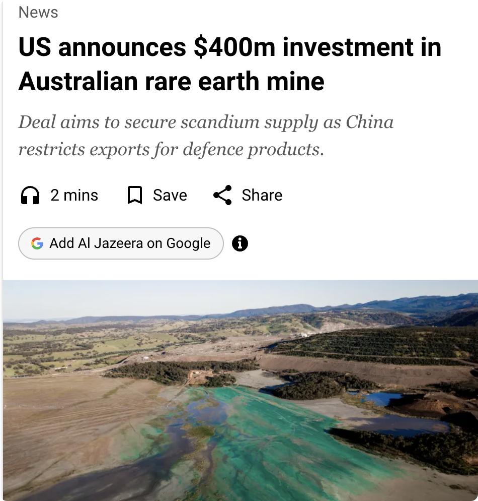 外媒：美国国防部宣布向澳大利亚SunriseEnergyMetals公司提供