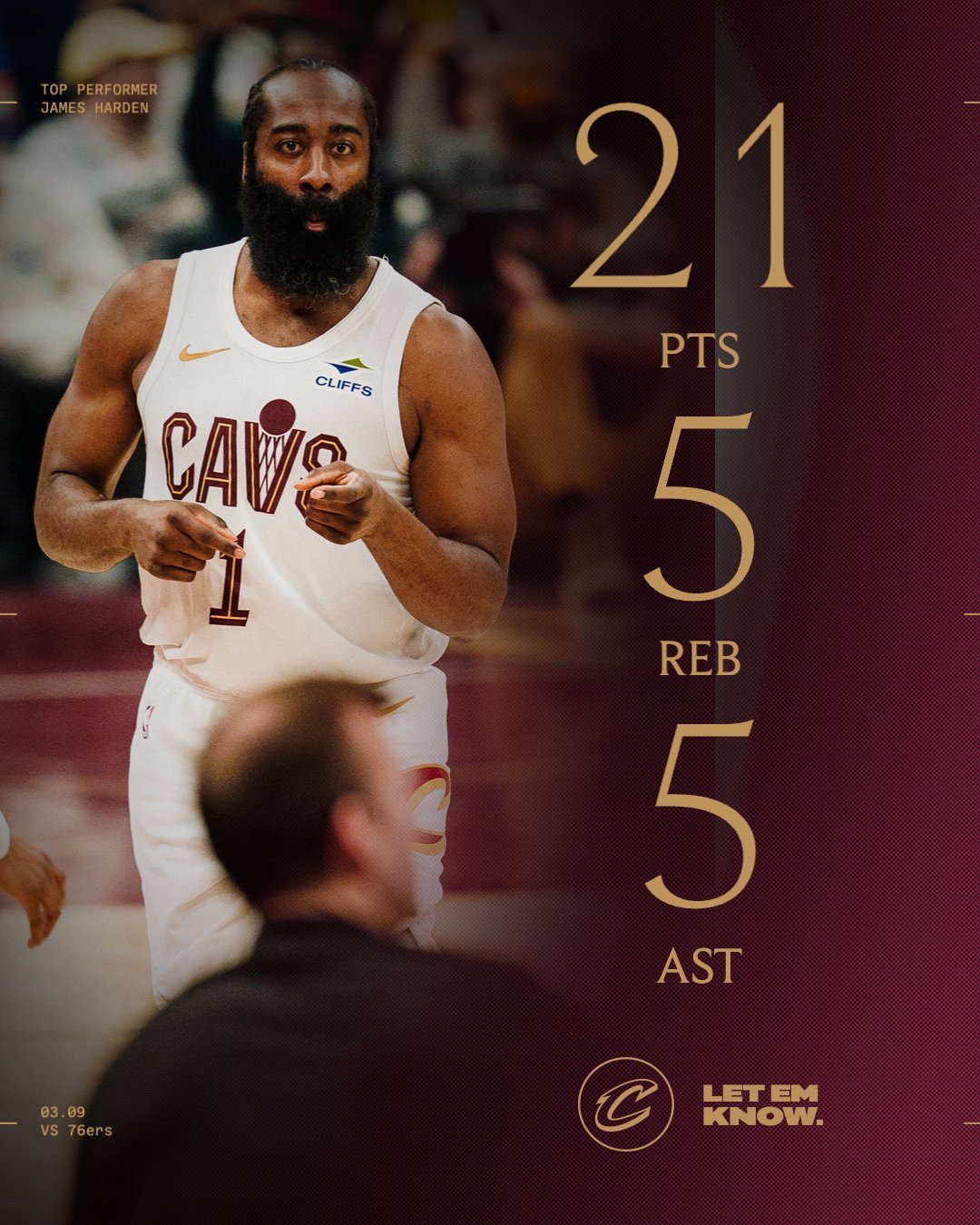 骑士社媒：“对于哈登来说，又是一个普通的数据”克利夫兰骑士