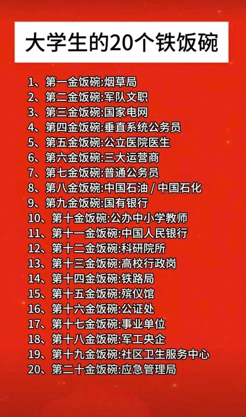 大学生的20个铁饭碗