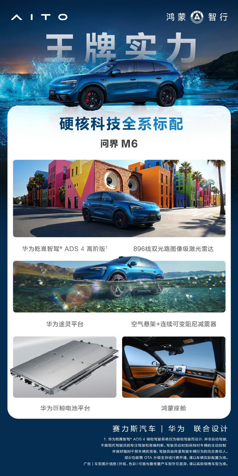 【鸿蒙智行问界M6汽车全系标配配置公布，含华为途灵平台、巨鲸电池等】鸿蒙智行