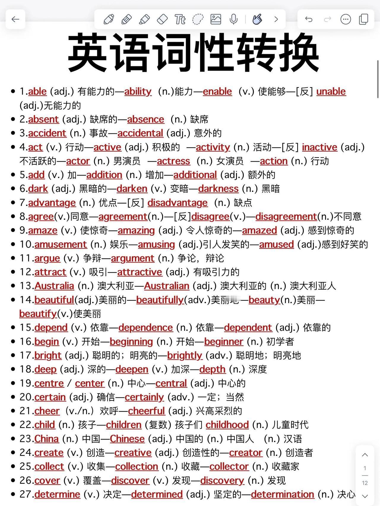 英语词性转换！一目了然！这样学英语太牛了！