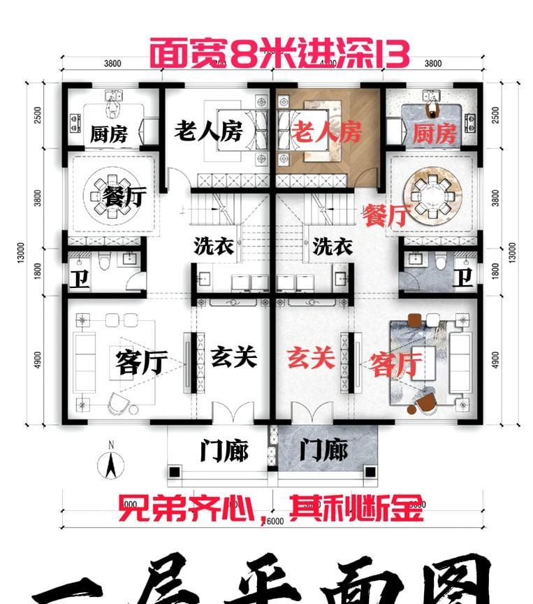 兄弟建房，这款图纸性价比超高[比心][比心]外观大气耐看，平面布局公平合理，建议