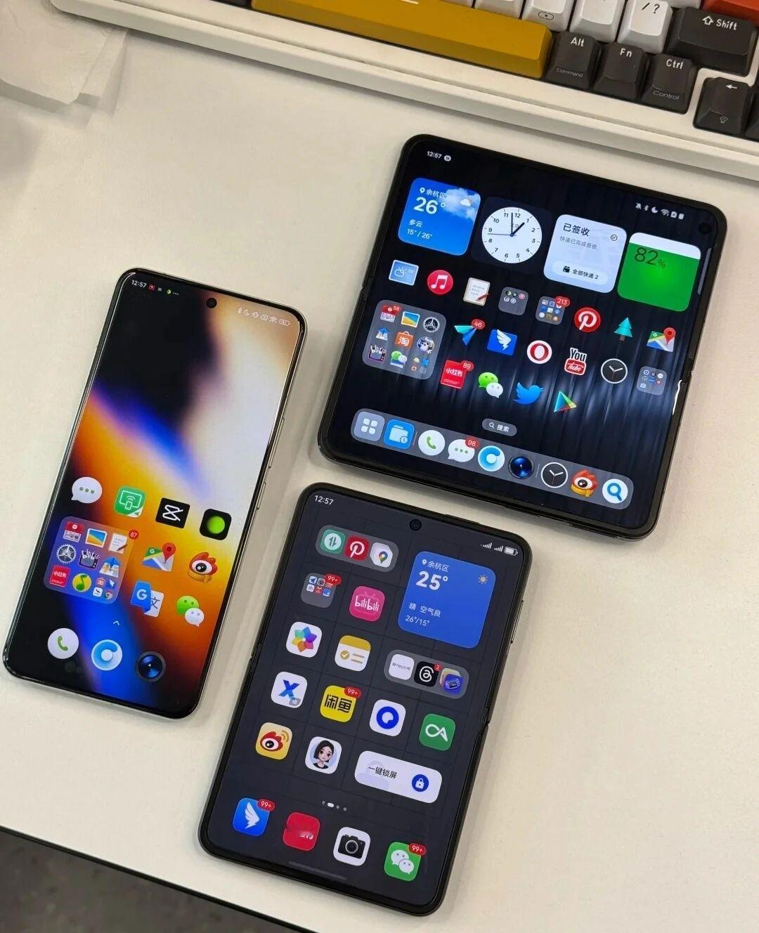 三台热门手机放一起对比📱！折叠屏展开的瞬间我惊了…😲把小米14Ultra、