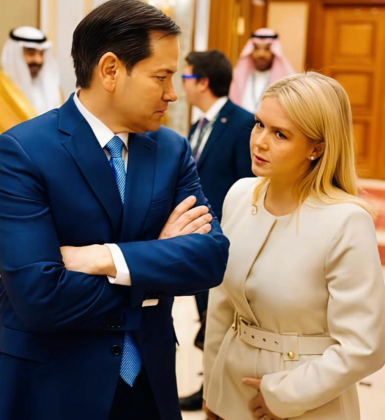 白宫发言人莱维特这眼神是什么意思呢？莱维特和鲁比奥在聊什么话题呢？莱维特手放