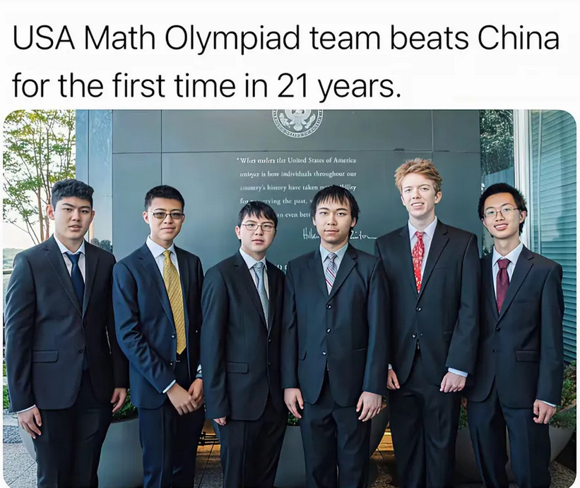 美国媒体报道：美国奥林匹克数学队打赢了中国数学队，但是美国的数学队员们在打赢中国