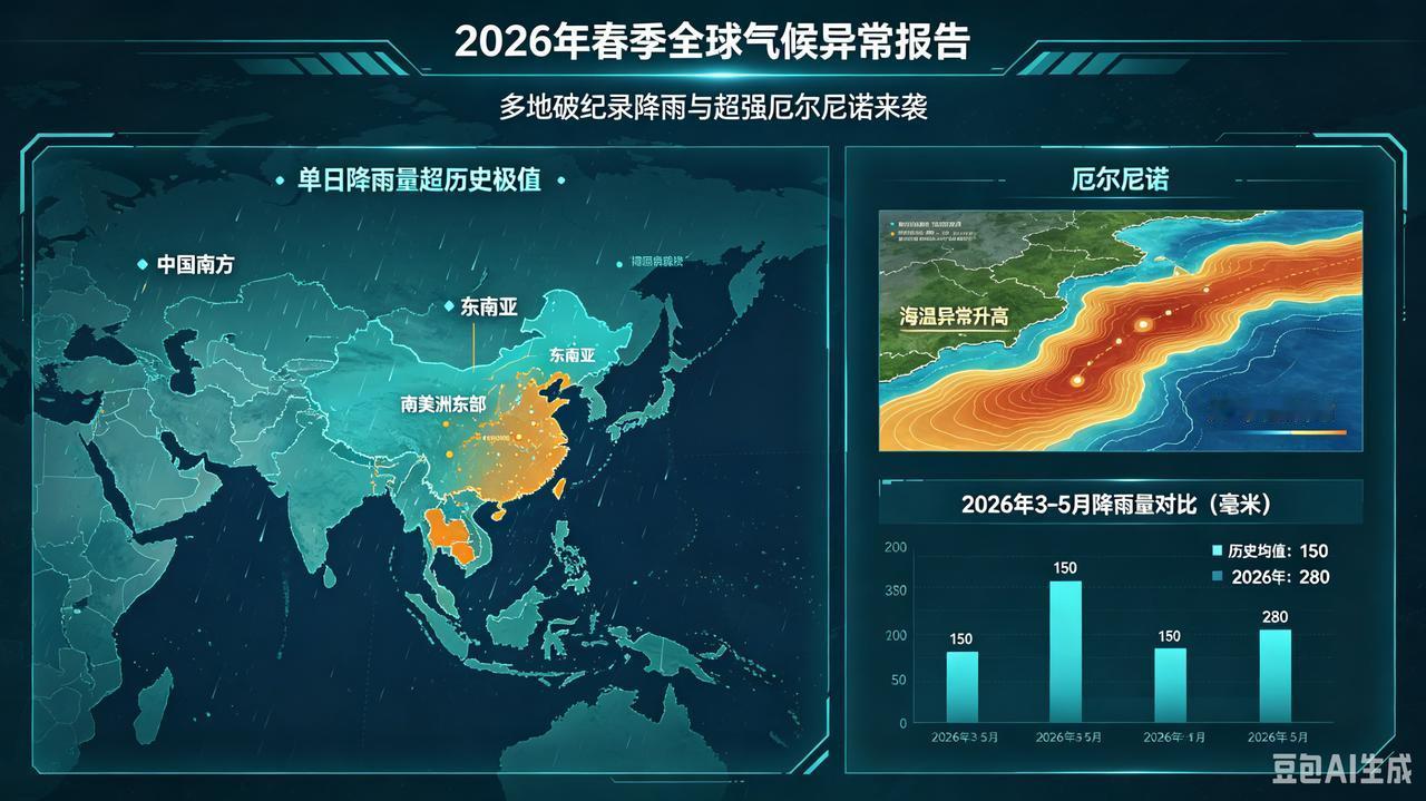 超强厄尔尼诺来袭气候变局评论2026年春季多地罕见破纪录降雨，已然吹响全球